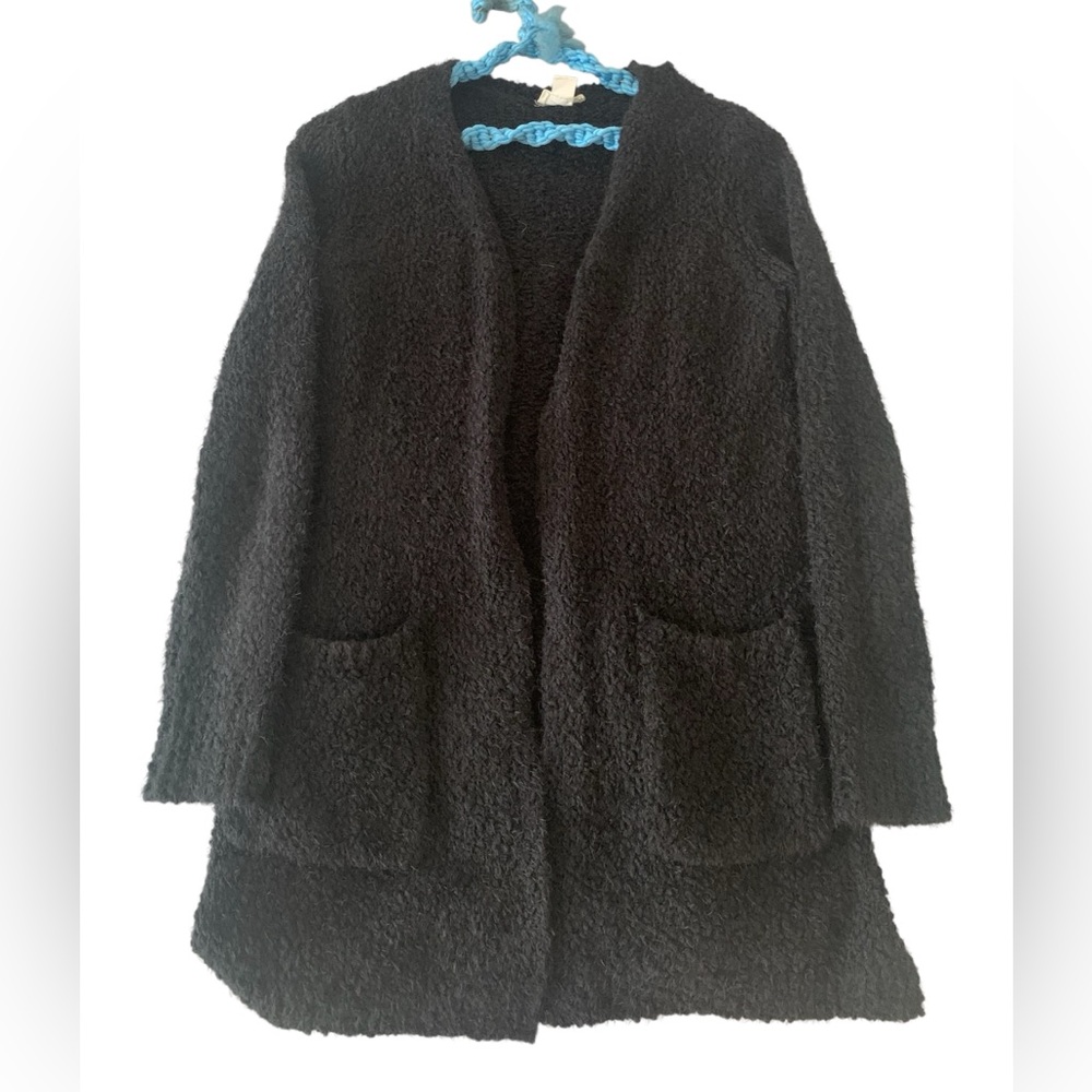 LOFT Black Teddy Cardigan with Patch Pockets